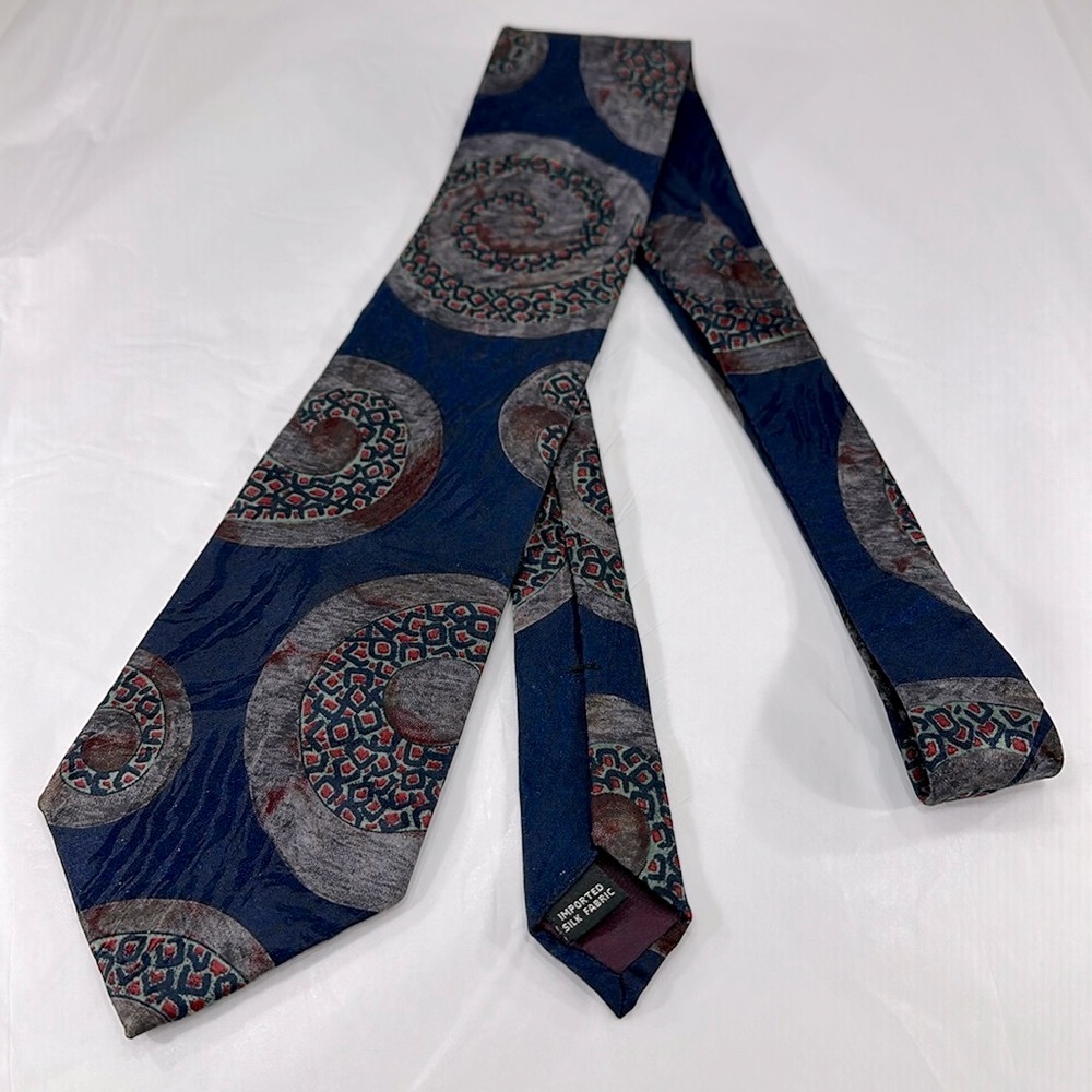 Bellini - “Reptile Swirl” Abstract Print on Dark Blue Silk Men's Necktie ⭐️ EUC